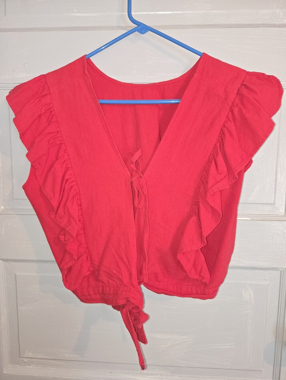 Tie Ruffle Crop Top - RED - 100% Cotton